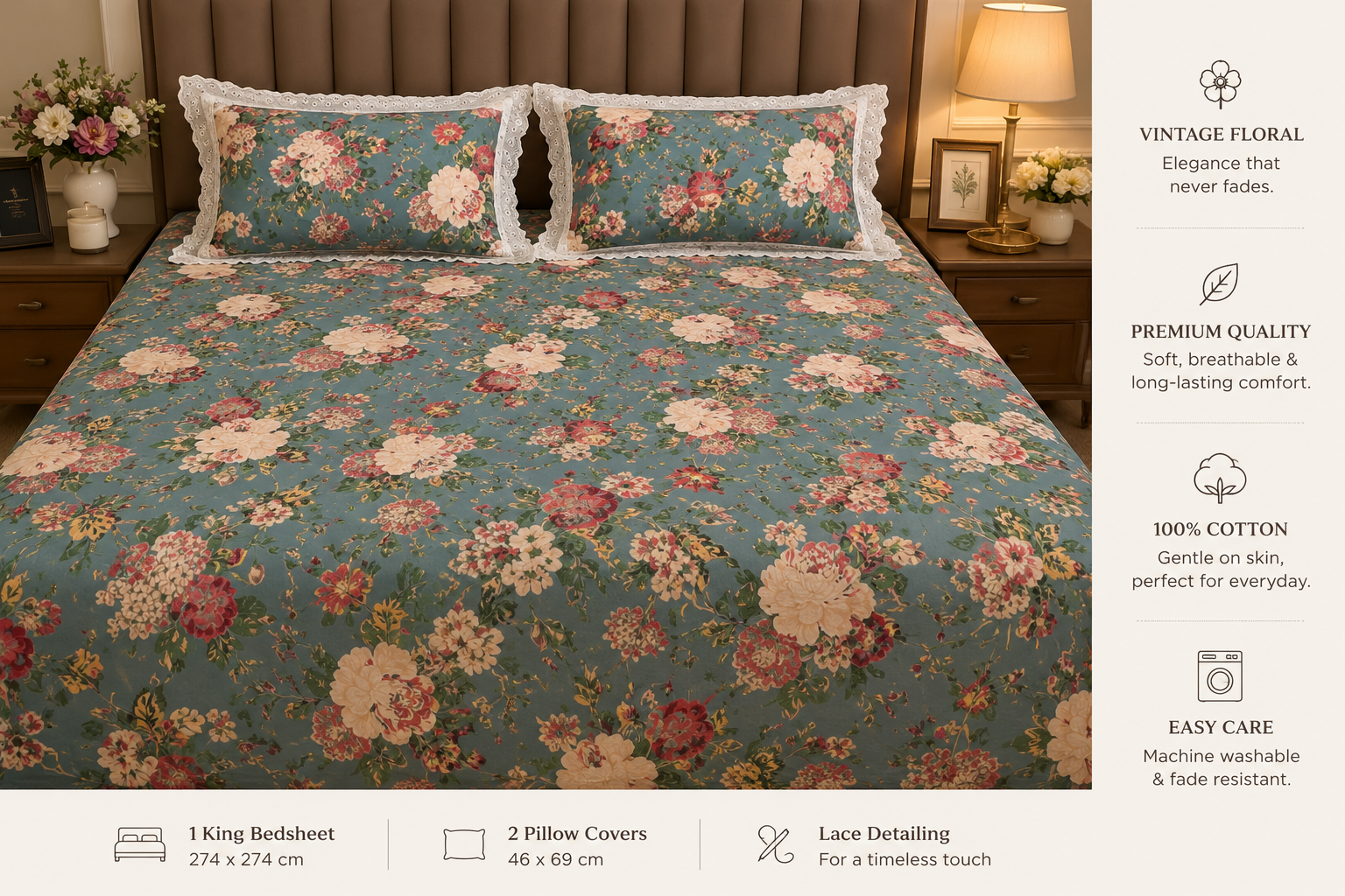 Vintage Bloom Serenity Bedsheet