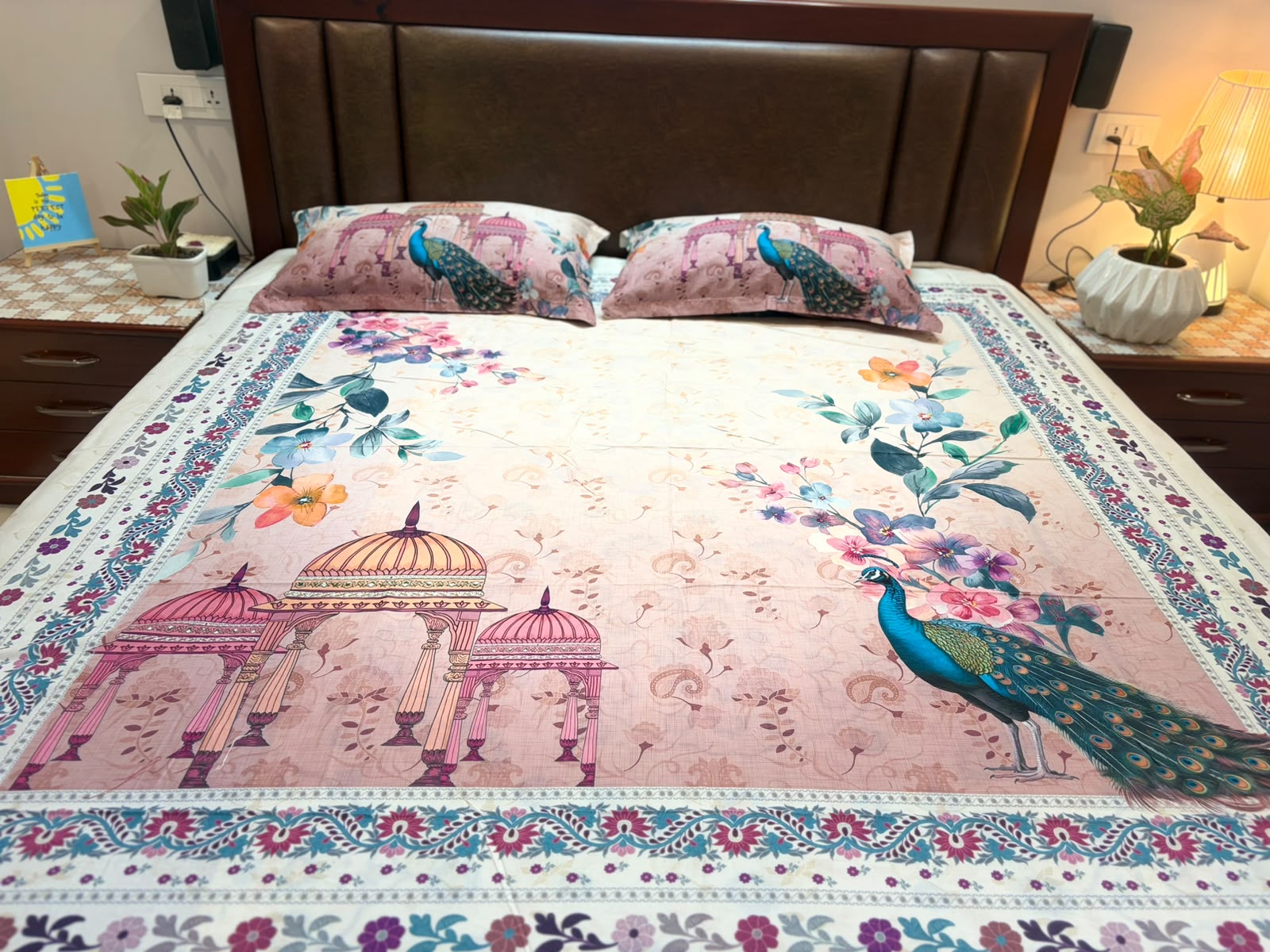 Mughal Peacock Bloom | Premium Cotton Bedsheet Set