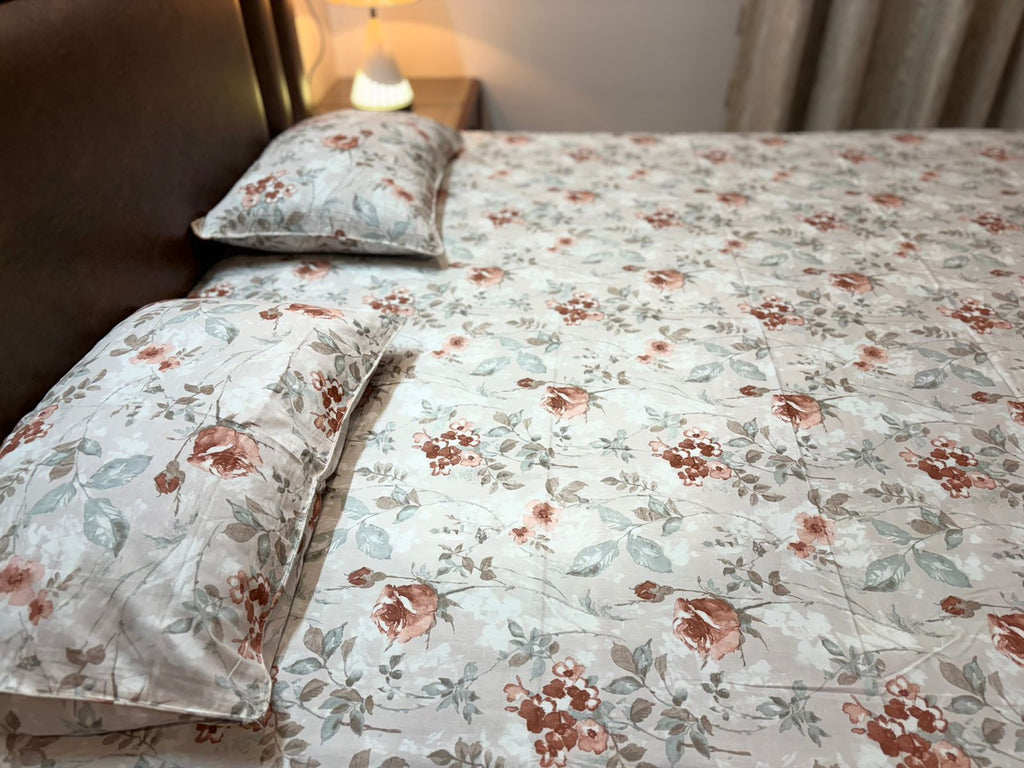 Floral Cotton Bedsheet Set – Blush Rose Print